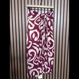 Cider Skirt Small Womens Purple Burgundy Ivory Abstract Midi Ruched Waist Tie